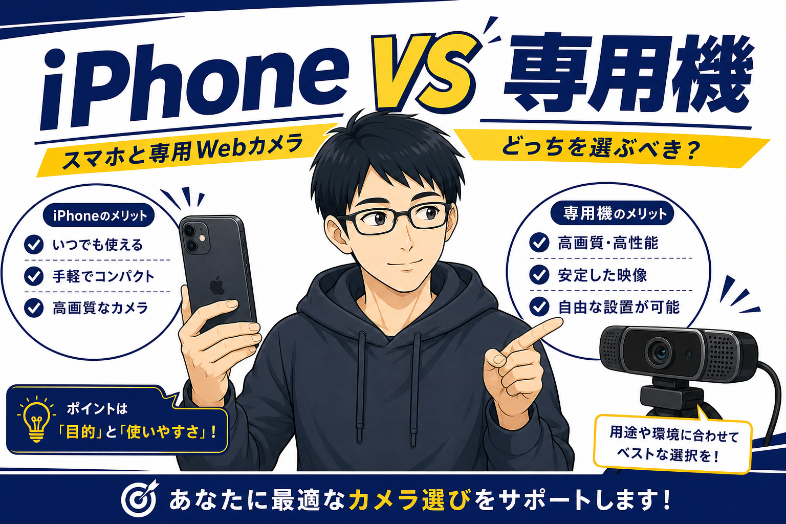 iPhoneと専用WEBカメラを比較するケン
