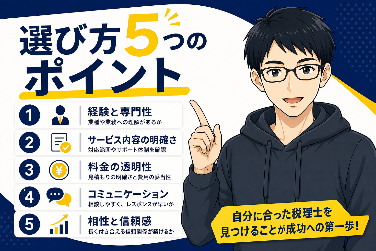 税理士の選び方5つのポイントを説明するケン