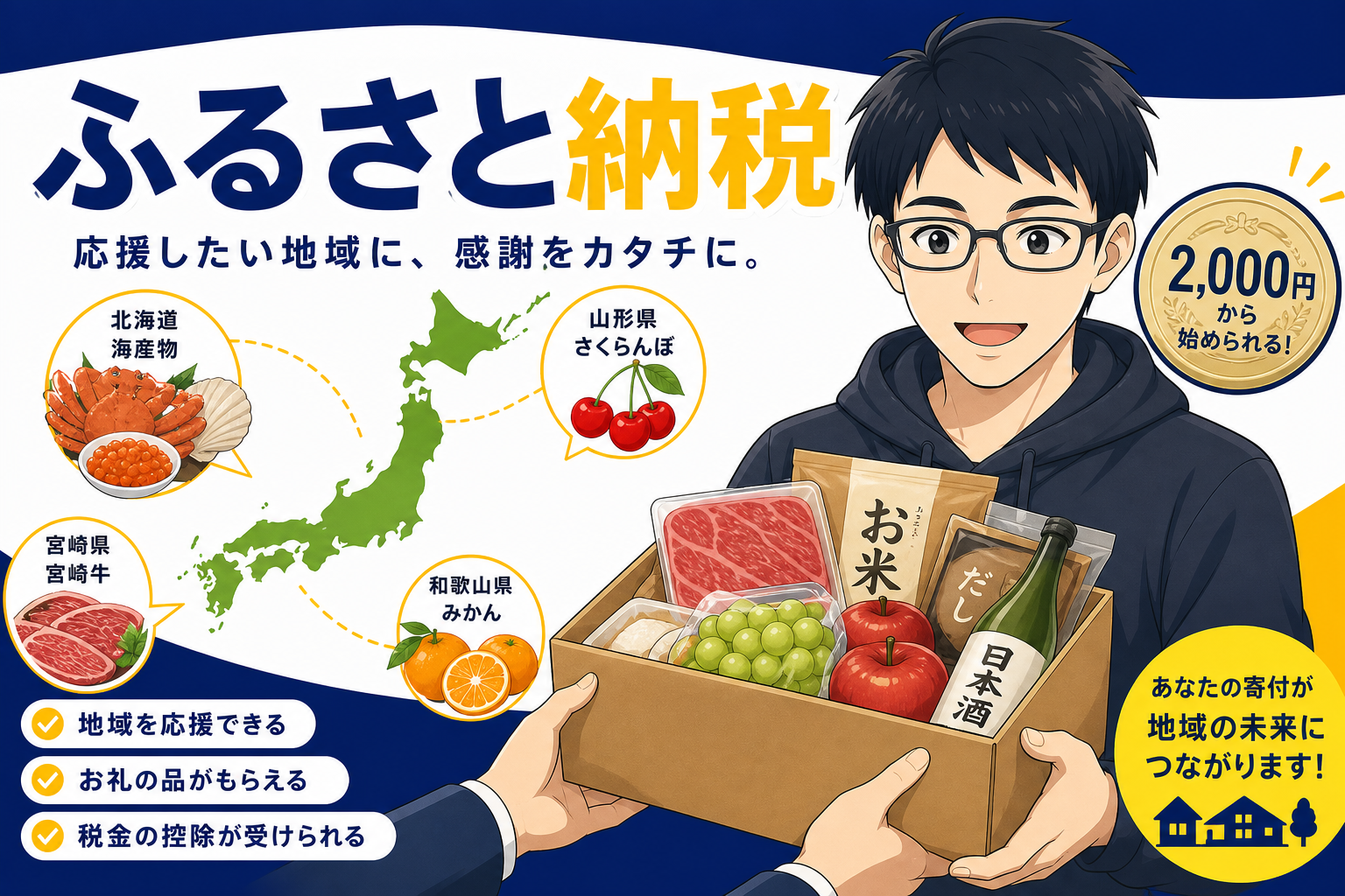 ふるさと納税で返礼品を受け取る節税のイメージ