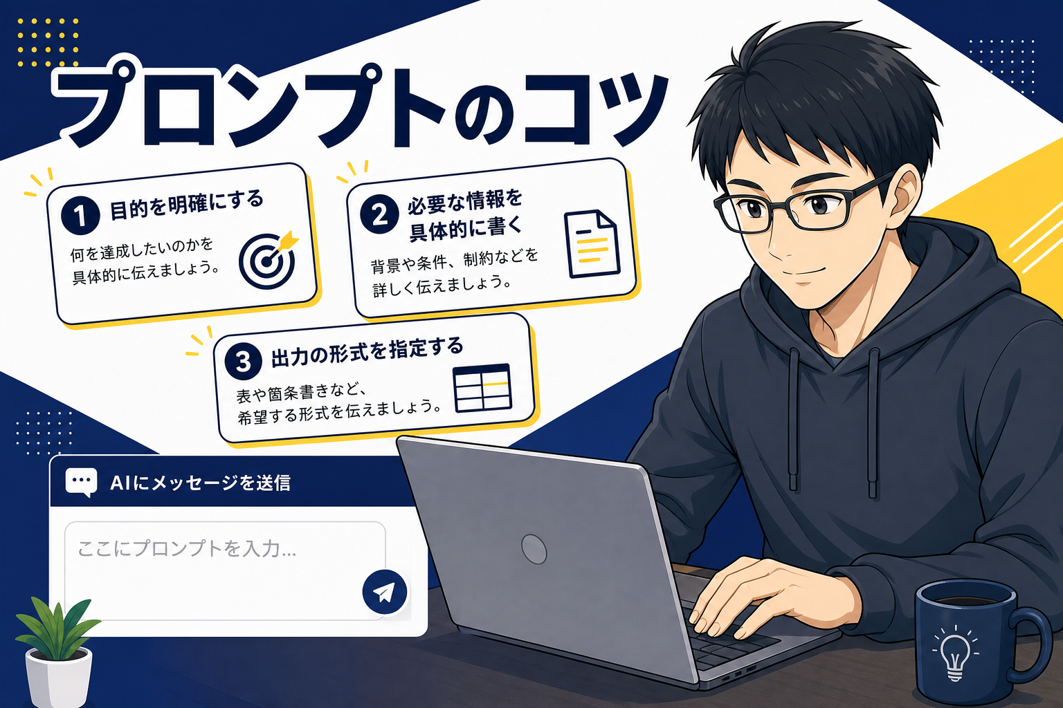 要約に効くプロンプトのコツのイメージ