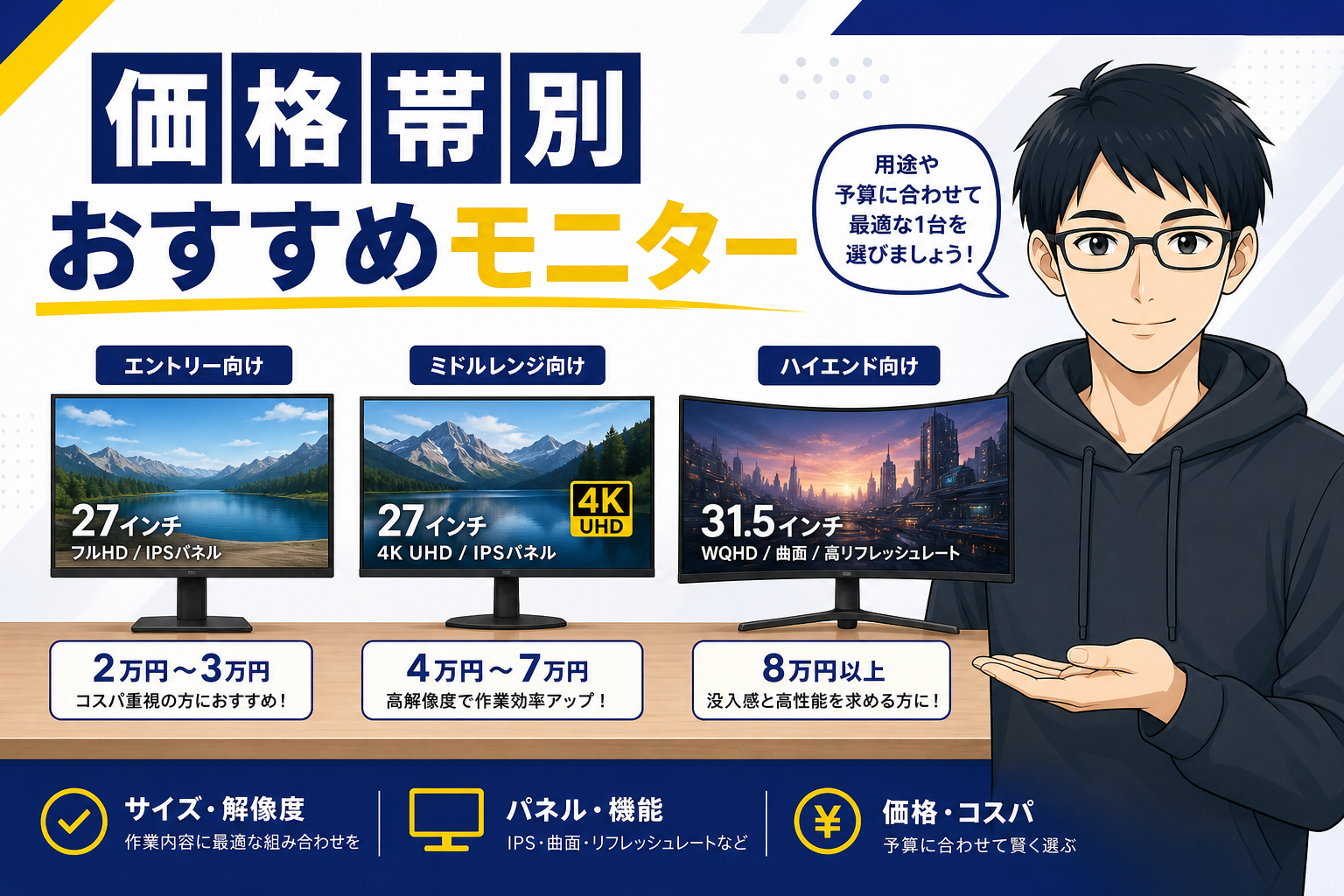 価格帯別おすすめモニターを紹介するケン