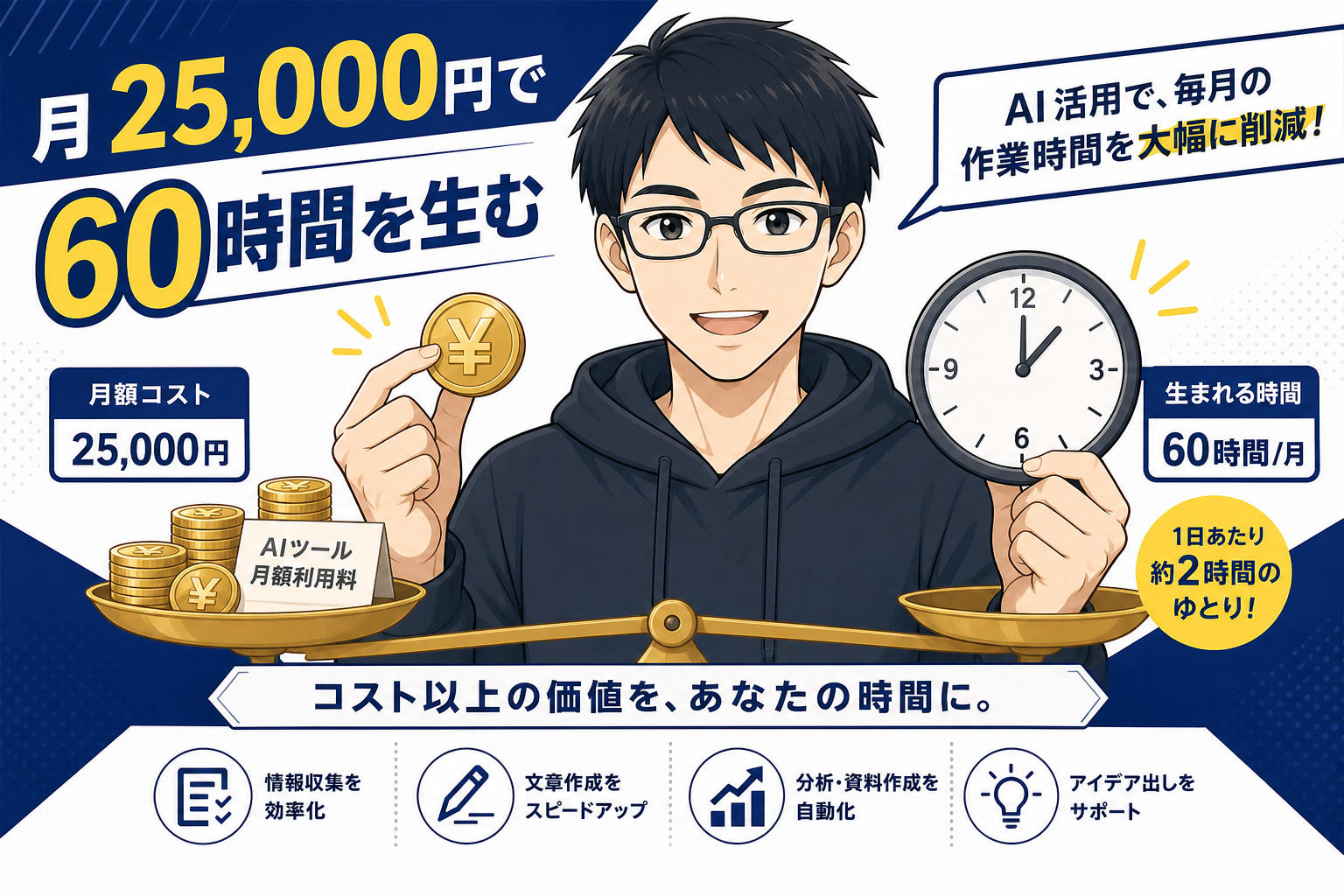 月25,000円のAI課金で60時間を生むと説明するケン
