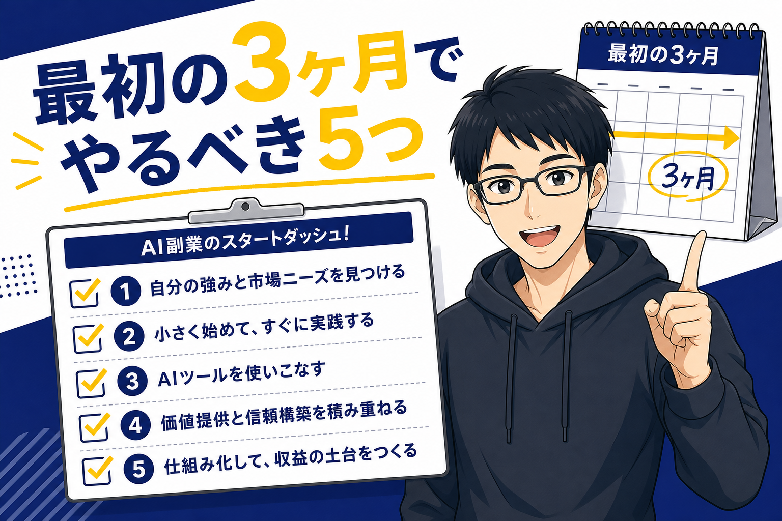 最初の3ヶ月でやるべき5つを紹介するケン