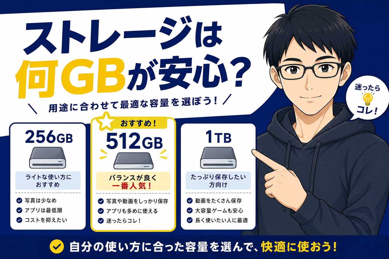 ストレージ容量の選び方を解説するケン