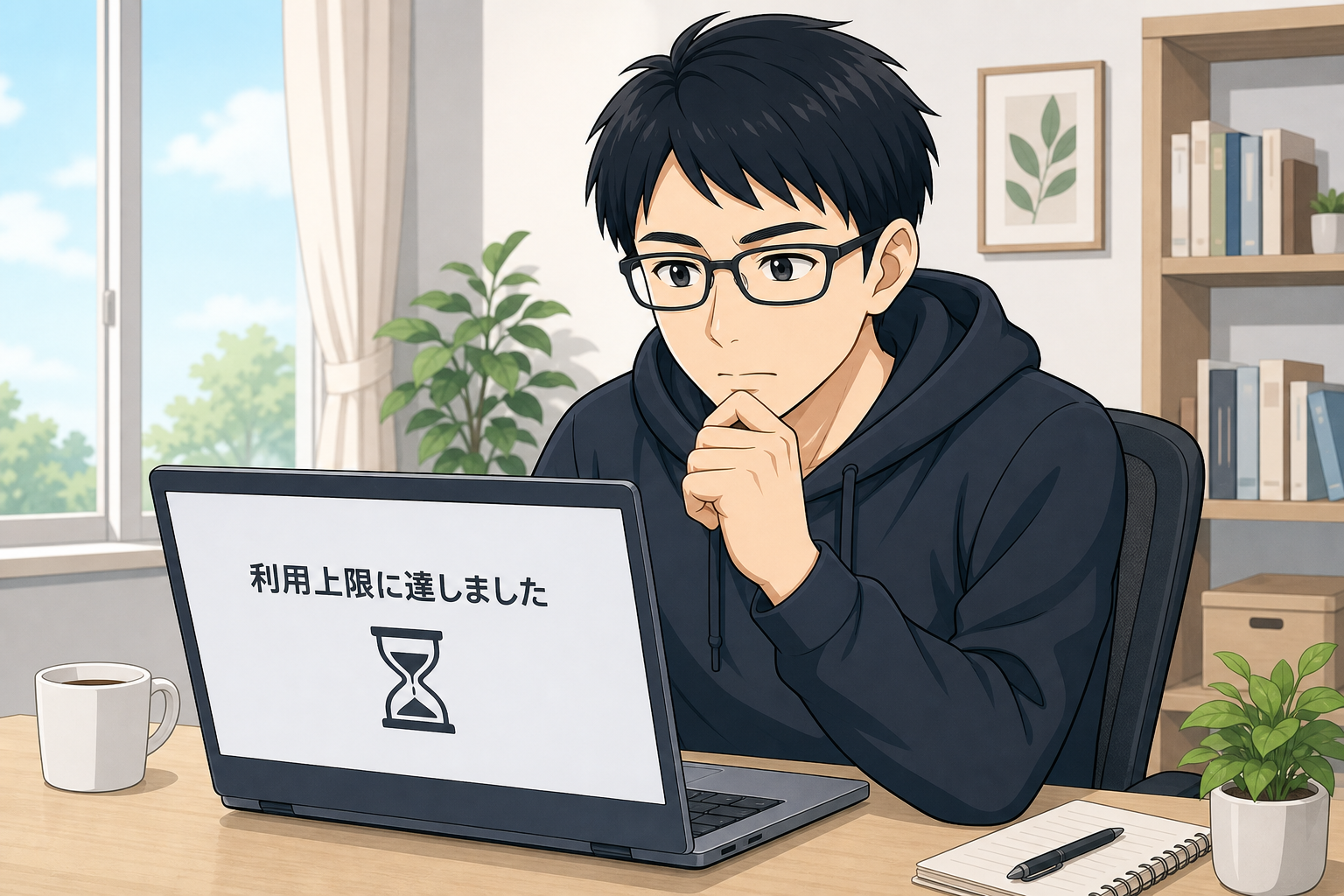 無料版で利用上限に達して作業が止まる様子