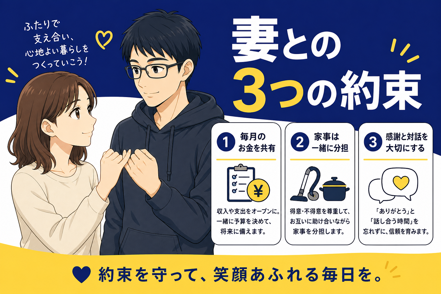 独立後の妻との約束3つを示すケン