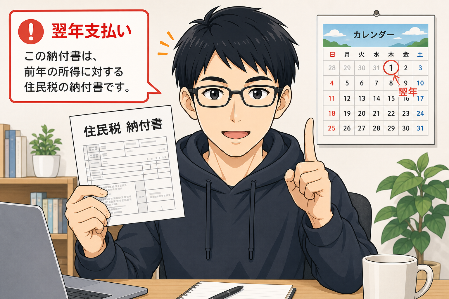 住民税は翌年支払いという落とし穴に注意を促すケン