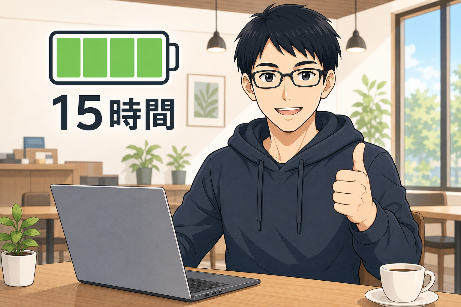 コンセントに繋がず1日中作業できるバッテリー15時間を体感するケン
