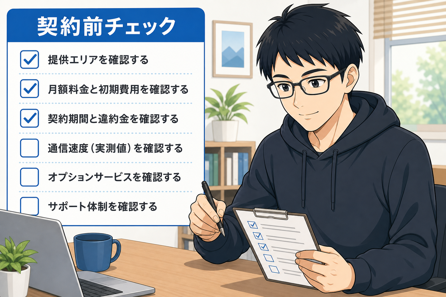 光回線を契約する前に確認すべきポイントをチェックするケン