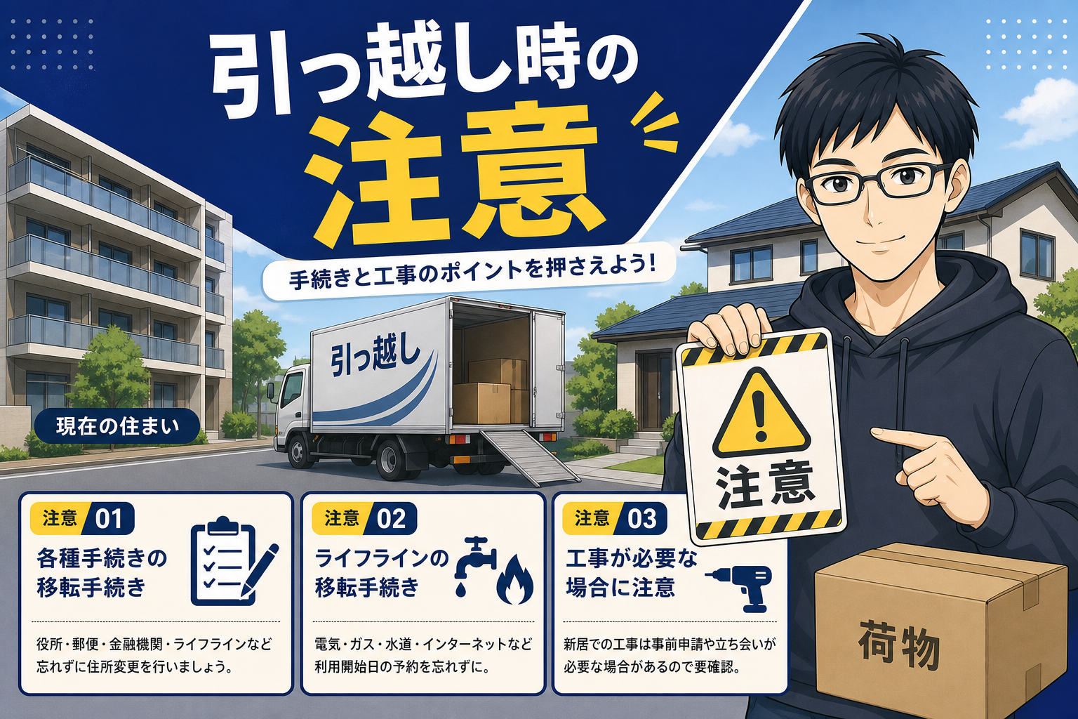 マンションから戸建て引っ越し時の注意を説明するケン