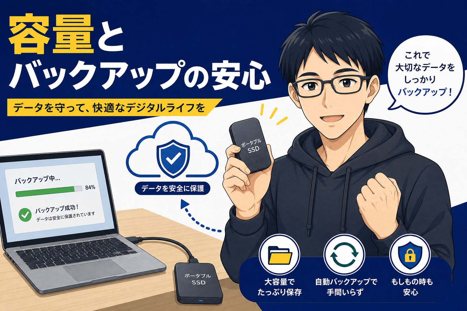 容量とバックアップの安心を得られる外付けSSD