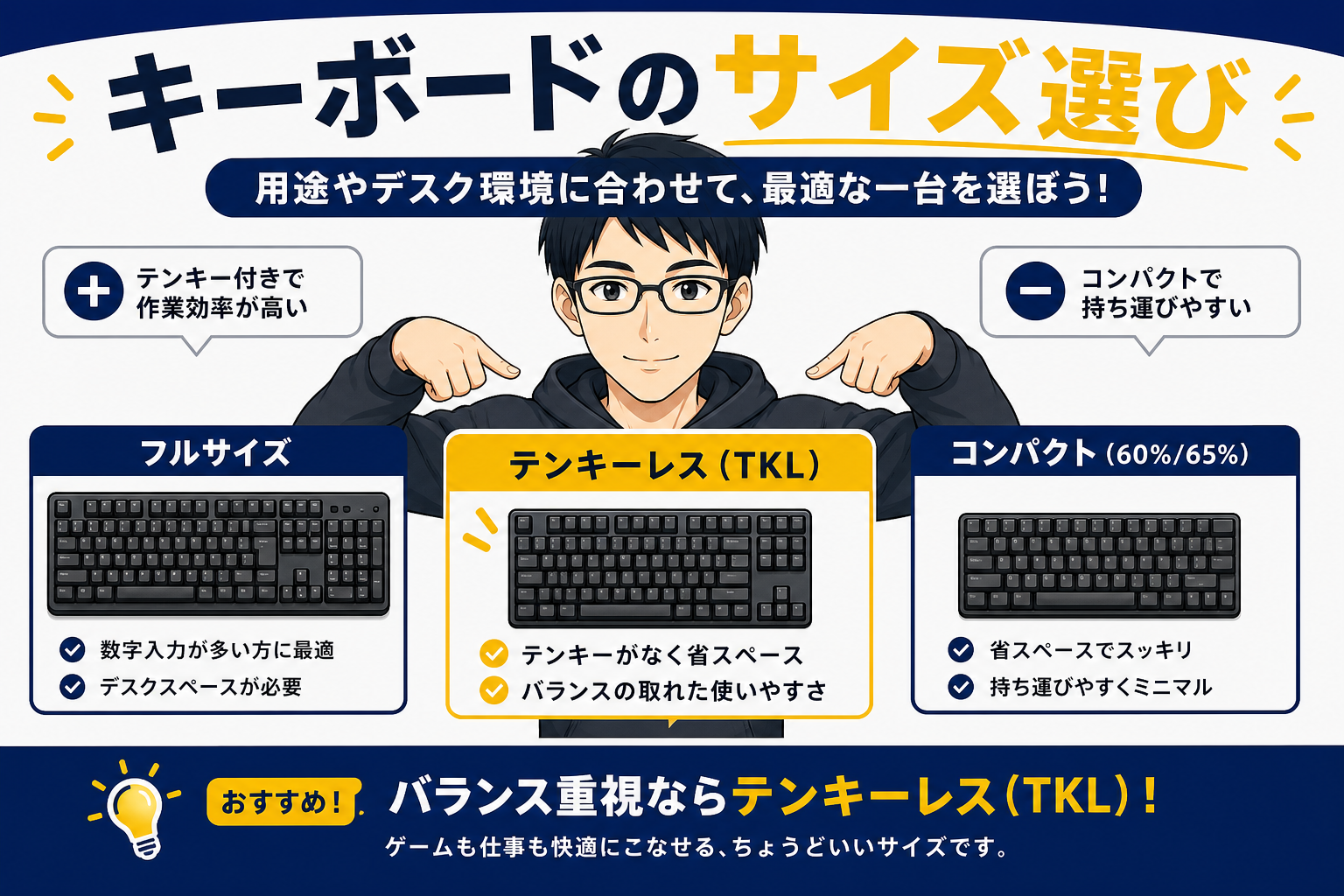 キーボードのサイズ選びを解説するケン