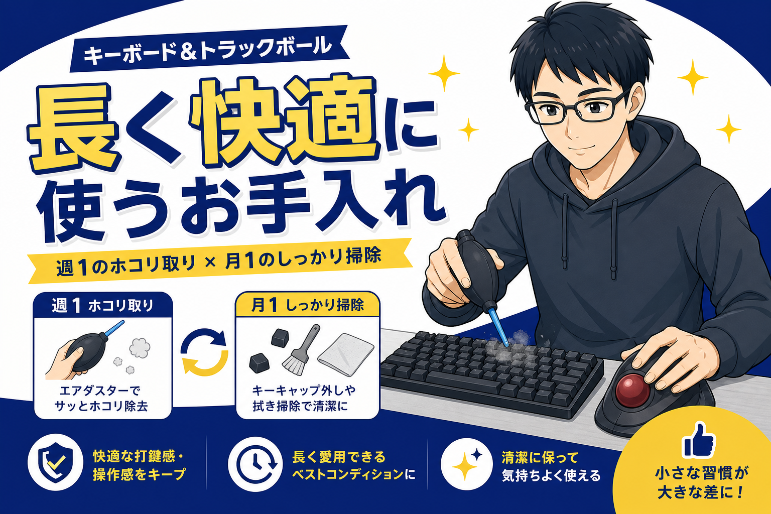長く快適に使うためのお手入れを紹介するケン