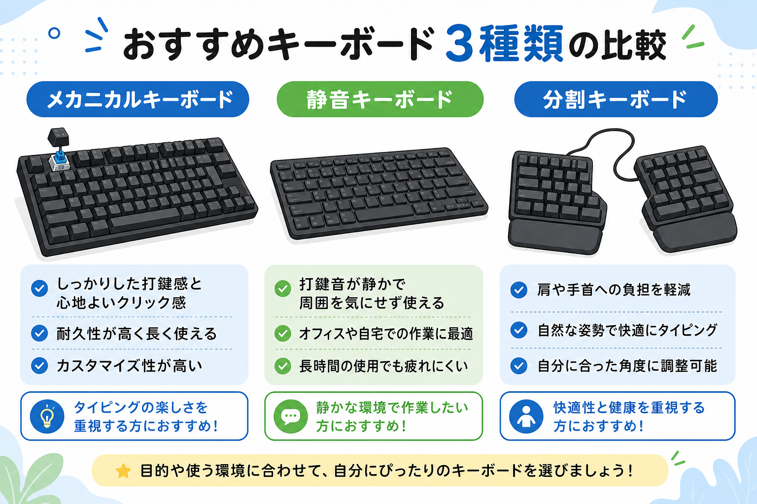 キーボード3タイプの比較図