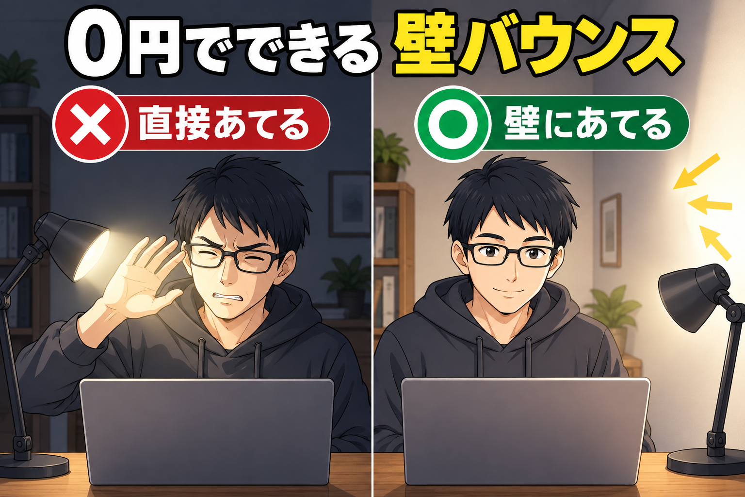 デスクライトを壁に当てて跳ね返す0円の方法